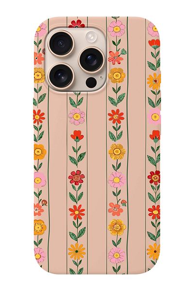 shoptocase iPhone 16 Pro Compatible Sequential Flowers Patterned Suede Launch Protective Phone Case