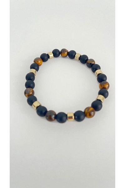 eyla collection Shadow Force Hematite & Carnelian & Tiger Eye Natural Stone Men's Bracelet