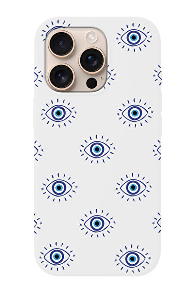 shoptocase iPhone 16 Pro Uyumlu Nazar Boncuklu Gözler Desenli İçi Süet Lansma...