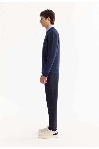 Avva Erkek Lacivert Bisiklet Yaka Pamuklu Bi-Stretch Baskılı Regular Fit Sweatshirt A52Y1210
