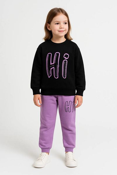 KGN GİYİM Girls' Seasonal Cotton Top and Bottom Tracksuit Set