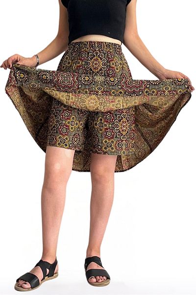 BNZ TEKSTİL Viscose Fabric Bohemian Style Midi Length Women's Short Skirt
