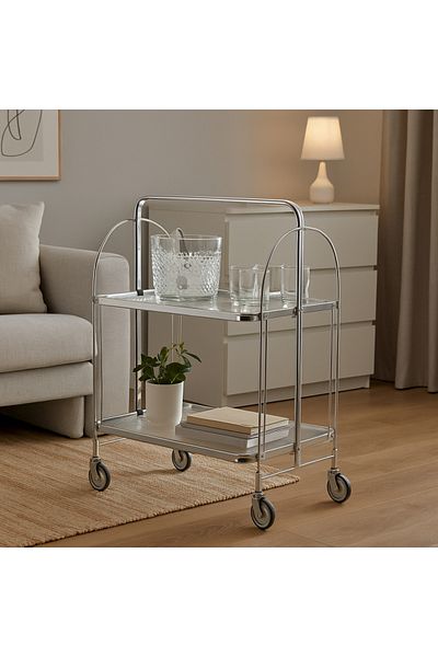 Vi Markets Silver steel serving cart - clear plastic shelves