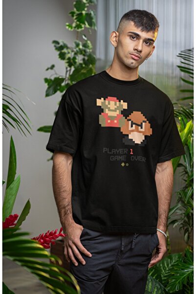 Fuddy Moda تي شيرت مطبوع عليه Game Over للجنسين من Player 1، تي شيرت برقبة دا...