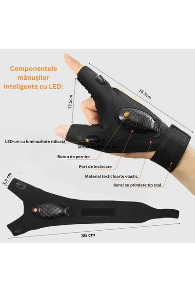Salestore Rechargeable LED Light Gloves, Waterproof for Repairs, Fishing, Camping, Increased Visibility, Black