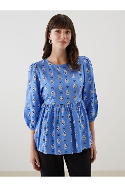 LC Waikiki Lcw Comfort Blue Crew Neck Print Women's Blouse