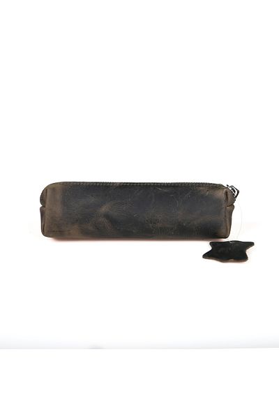 BBACK Crazy Leather Zipper Pencil Case 20X5,5X4 cm Black Moire Khaki