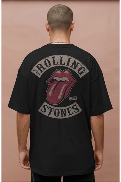 Fuddy Moda Unisex Rolling Stones 1978 Back Printed T-Shirt, Oversize Rock Band Themed Crew Neck T-Shirt