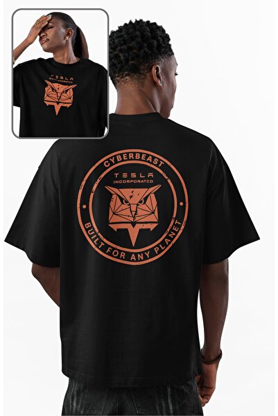 Fuddy Moda تي شيرت مطبوع عليه ظهر تسلا للجنسين، تي شيرت كبير الحجم بطابع السيارة