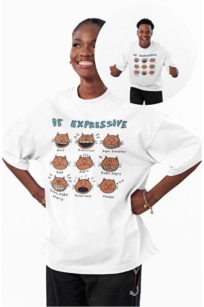 Fuddy Moda Tricou unisex cu imprimeu Be Expressive, tricou oversize cu decolt...