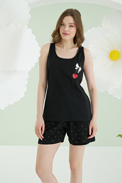 DREAM FASHION Black Bow Shorts Pajama Set