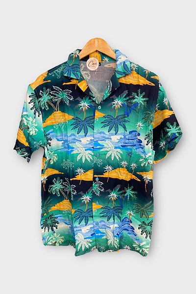 CANMODA Tropical Dream Patterned Relaxed Fit Shirt – Turquoise - Th359