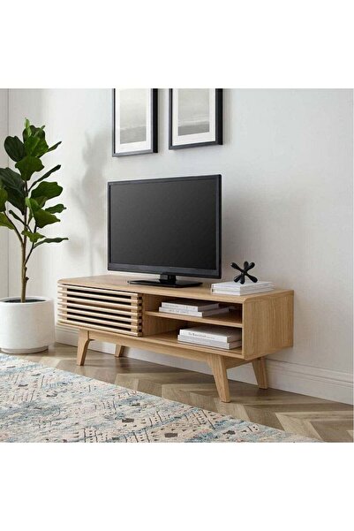 ViraHome Ahşap ve Metal Dekorasyon Lüks Masif Ahşap Sürgü Kapaklı Raflı Tv Ün...