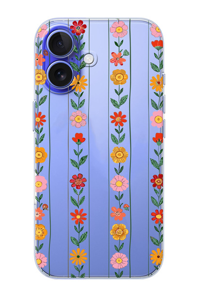 shoptocase iPhone 16 Plus Uyumlu Sıralı Çiçekler Desenli Şeffaf Silikon Koruy...