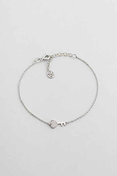 So CHIC... Aşk Anahtarı 18 Ayar Beyaz Altın Kaplama 19 Cm Gümüş Bileklik