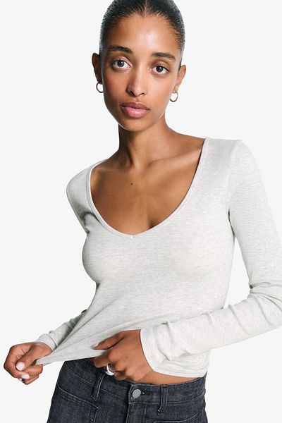 Bershka Long sleeve V-neck T-shirt