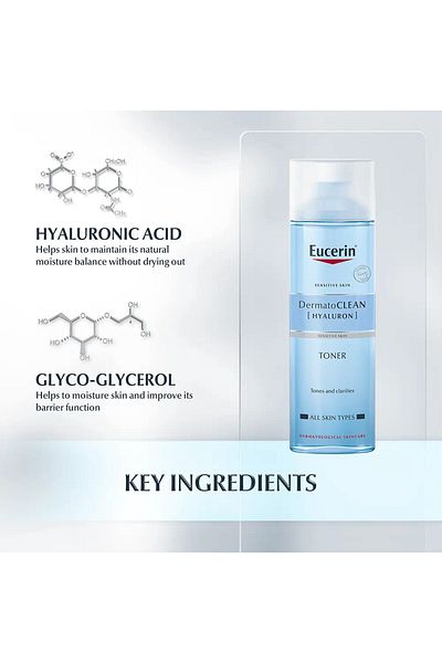 Eucerin Loțiune tonică revigorantă Dermato Clean Hyaluron, 200 ml
