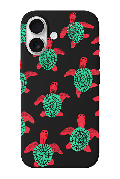 shoptocase iPhone 16 Uyumlu Deniz Kaplumbağası Desenli İçi Süet Lansman Koruy...