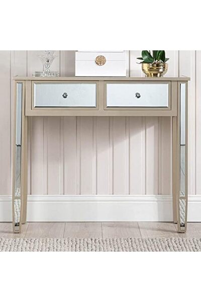 Vanity Living Console Table, Modern Design Mirrored Narrow Hallway Table, Treviso Slim Wooden Framed