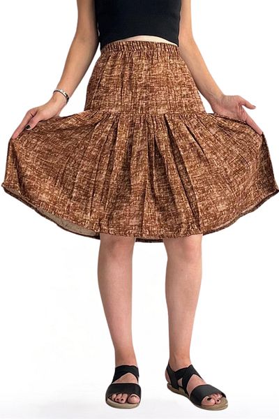 BNZ TEKSTİL Viscose Fabric Bohemian Style Midi Length Women's Short Skirt