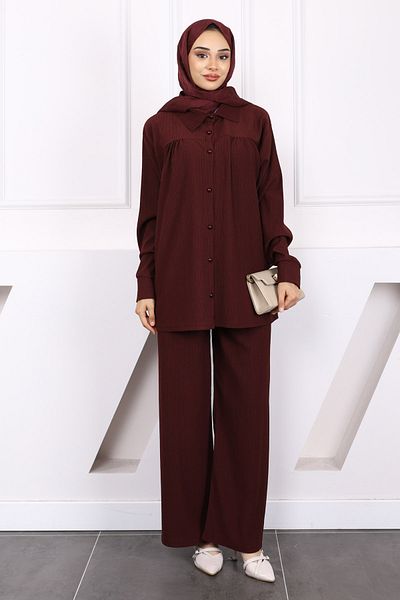 İmajButik Plum Wrinkle Shirt and Trousers Suit