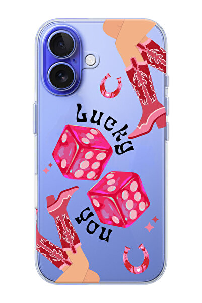 shoptocase iPhone 16 Plus Uyumlu Şanslı Zarlar Desenli Şeffaf Silikon Koruyuc...