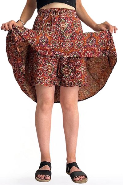 BNZ TEKSTİL Viscose Fabric Bohemian Style Midi Length Women's Short Skirt
