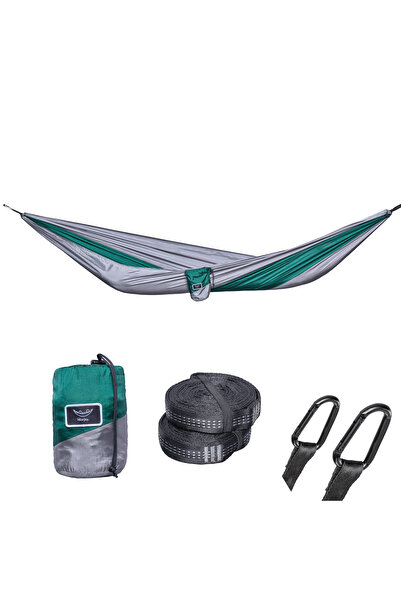 storeful Hamac hikerjoy, 270x140 cm, curele prindere si carabine incluse, verde cu gri