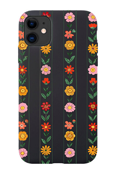 shoptocase iPhone 11 Uyumlu Sıralı Çiçekler Desenli İçi Süet Lansman Koruyucu...