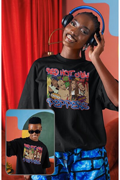 Fuddy Moda Tricou unisex Red Hot Chili Peppers scris, tricou oversize cu impr...
