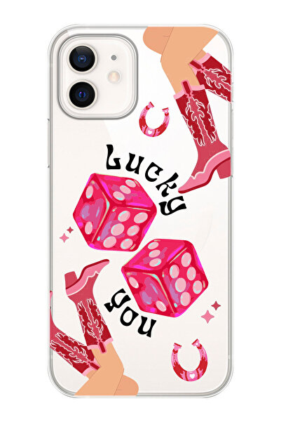 shoptocase iPhone 12/12Pro Uyumlu Şanslı Zarlar Desenli Şeffaf Silikon Koruyu...