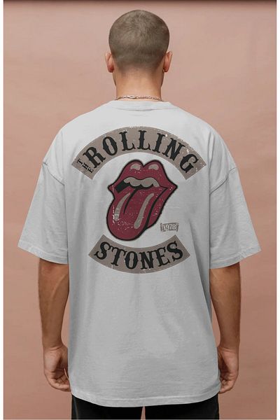 Fuddy Moda Unisex Rolling Stones 1978 Back Printed T-Shirt, Oversize Rock Band Themed Crew Neck T-Shirt