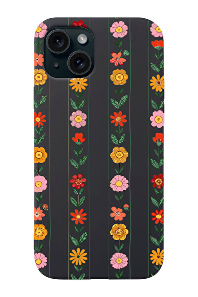 shoptocase iPhone 15 Uyumlu Sıralı Çiçekler Desenli İçi Süet Lansman Koruyucu...