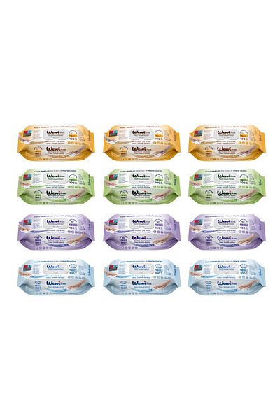 Wewi – Set of 12 wet wipes for surfaces: lavender, bleach, soap, white (4 x 3 packs)