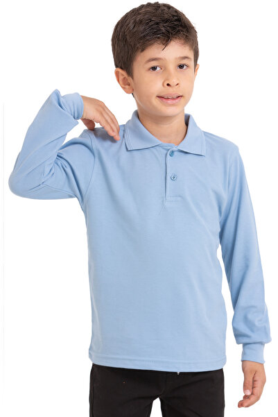 ares kids Erkek Çocuk Polo Yaka Basic Pamuk Uzun Kollu Okul Tişörtü