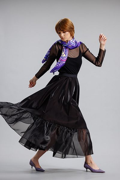 RVL Fusta neagra de organza cu volan