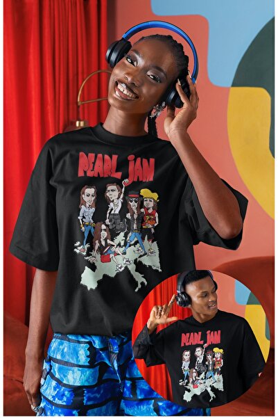 Fuddy Moda Tricou unisex Pearl Jam scris, tricou oversize cu imprimeu Rock Ba...