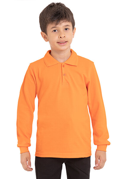ares kids تي شيرت مدرسي بأكمام طويلة من القطن الأساسي بياقة بولو للأولاد