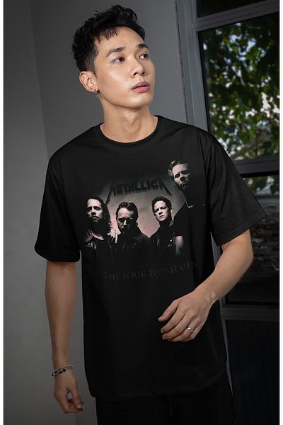 Fuddy Moda Tricou unisex Metallica The Four Horsemen scris, tricou oversize cu tematică Rock Band