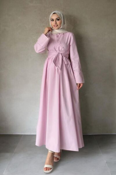 ZeroGap فستان حجاب بياقة قميص وحزام متقاطع وأزرار