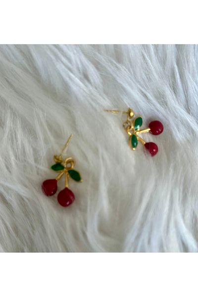 Baykuşca Cherry Earrings, Studded Earrings, Summer Earrings