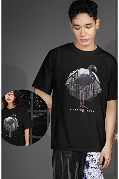 Fuddy Moda تي شيرت مطبوع عليه طائر الفلامنغو للنوم للجنسين، تي شيرت برقبة دائ...