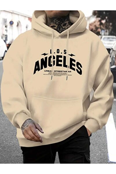 caddekombin Φούτερ με κουκούλα Los Angeles Shock με τσέπη από βαμβακερό μπεζ χρώμα