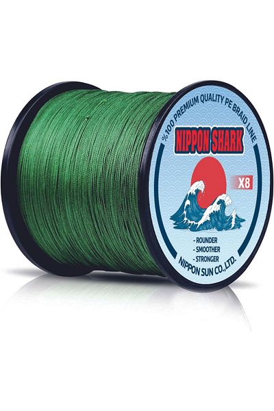 NIPPON SHARK X8 500 Meters, Dark Green, 0.80 mm 8 Ply - 89.30-kg Pulls, Rope, Braid, Silk Fishing Line
