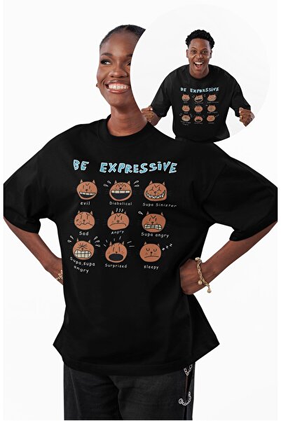 Fuddy Moda Tricou unisex cu imprimeu Be Expressive, tricou oversize cu decolt...