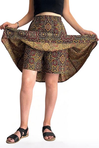 BNZ TEKSTİL Viscose Fabric Bohemian Style Midi Length Women's Short Skirt