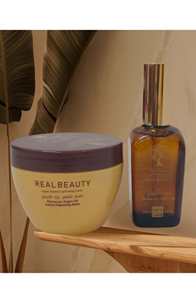real beauty مجموعة زيت الأرغان للشعر 300 مل وزيت الأرغان 100 مل