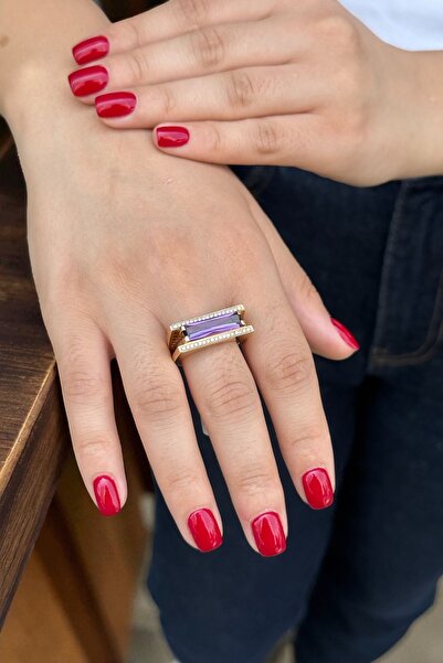 Utku Kuyumculuk 14 AYAR AMETİST TAŞLI İTALYAN ÖZEL TASARIM ALTIN YÜZÜK