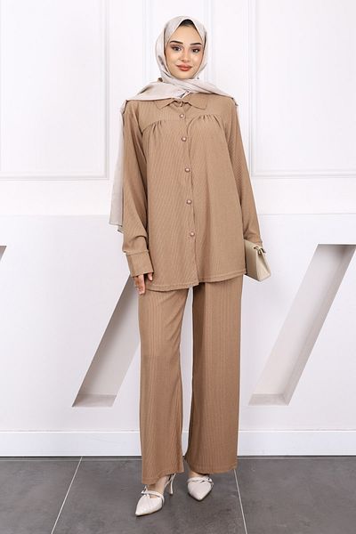 İmajButik Mink Wrinkle Shirt and Trousers Suit