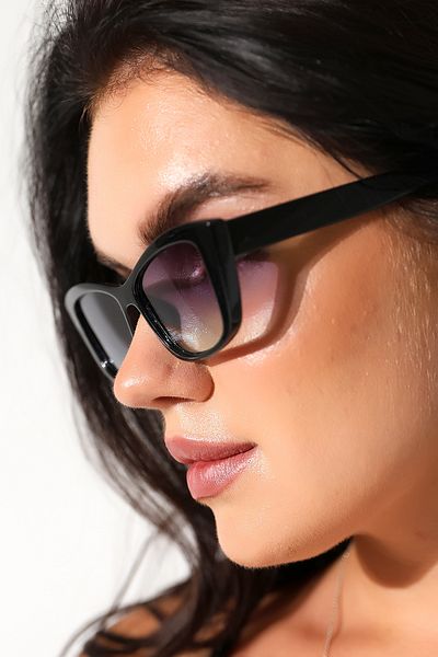 Lozzo Women's Black Cat Eyes Uv400 Sunglasses 23009 C2 Double Color Glass